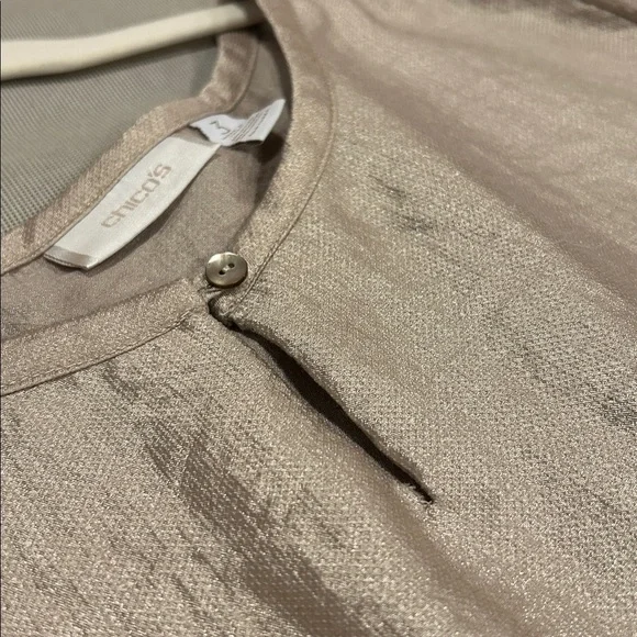 Chicos Champagne Metallic Flowy Festive Blouse 3 - Picture 7 of 8